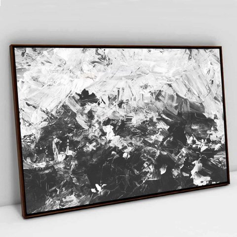 Quadro Decorativo em Canvas Abstrato Preto e Branco TaColado Moldura Flutuante 4,5cm Madeira 120 x 8