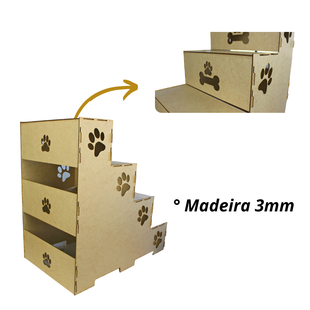 Escada De Pet Feita Em Madeira 100% MDF Natural Para Cachorro E Gato 60cm De Altura 4 Degraus - 5