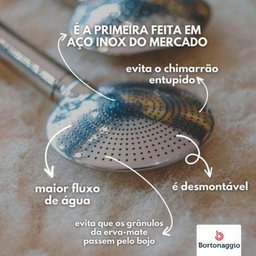 Bomba para Tomar Chimarrão Mate Inox Mil Furos 24cm Bortonaggio Chima Bojo Rosca Escovinha - 12