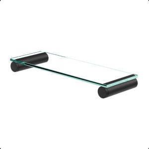 Porta Shampoo para Banheiro Prateleira Acessórios em Vidro Grego Metal Preto Fosco Patmos