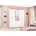 Ver imagem 2 de Guarda Roupa Casal Ravenna 4 Portas 2 Gavetas MDP Branco-Rosa Demóbile