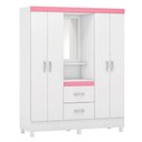 Ver imagem 5 de Guarda Roupa Casal Ravenna 4 Portas 2 Gavetas MDP Branco-Rosa Demóbile