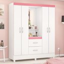 Ver imagem 1 de Guarda Roupa Casal Ravenna 4 Portas 2 Gavetas MDP Branco-Rosa Demóbile