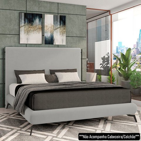 Cama King Base Box 193x203cm Pés de Ferro Cold P02 Veludo Cinza - Mpozenato
