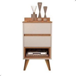 Mesinha Lateral Duda para Quarto com Duas Gavetas e Um Nicho Off White
