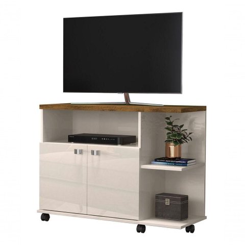 Rack para TV Lisboa 40" 90cm MDP Off White Canela Lukaliam Móveis