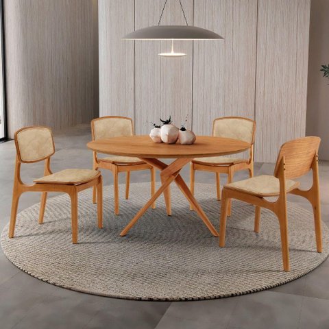 Conjunto de Jantar Ballare 4 Lugares Tampo MDF Cadeiras Malta Imbuia 135cm Moderna