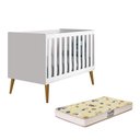 Ver imagem 1 de Berço Mini Cama Theo Retrô Branco Fosco com Pés Amadeirado e Colchão D18 - Reller Móveis