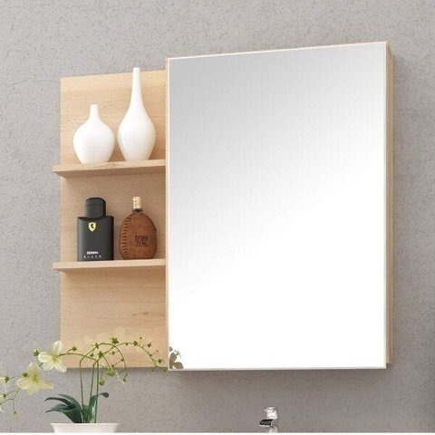 Espelho para Banheiro 1 Porta 3 Prateleiras Jazz Bege/Faia/Branco