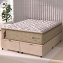 Ver imagem 5 de Cama Box Baú Casal King Colchão Molas Guarda Costas Max com Pillow 193x203x81cm Suede Bege/branco