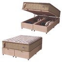 Ver imagem 1 de Cama Box Baú Casal King Colchão Molas Guarda Costas Max com Pillow 193x203x81cm Suede Bege/branco
