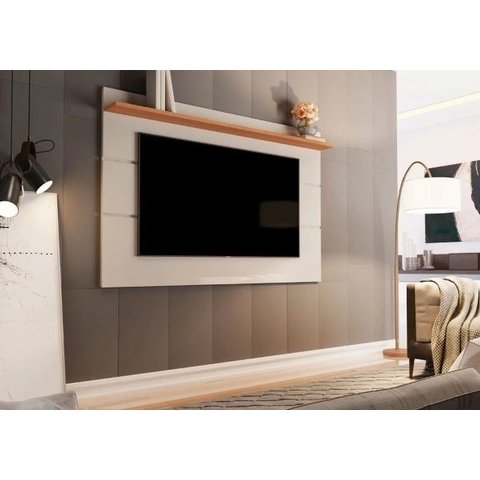 Painel Suspenso Flutuante Home Tv até 55 Polegadas Prateleira Superior Vivare New 1.36:off White/nat