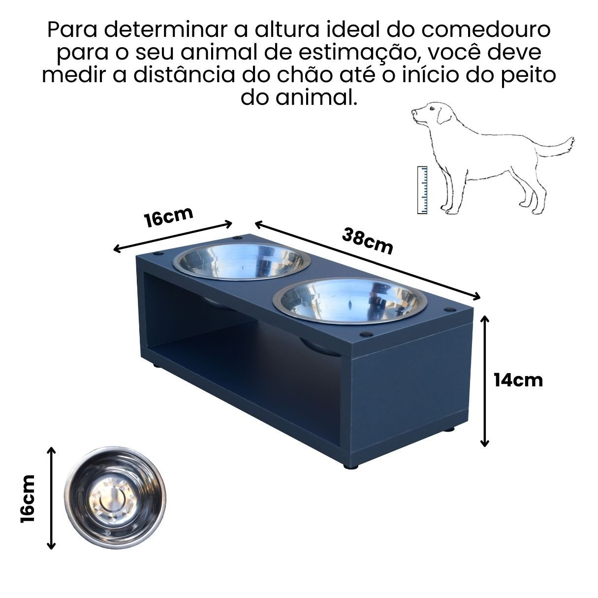 Comedouro Elevado Duplo Pet Gato Cachorro Mdf Luke - Inox - Space Gray - 2