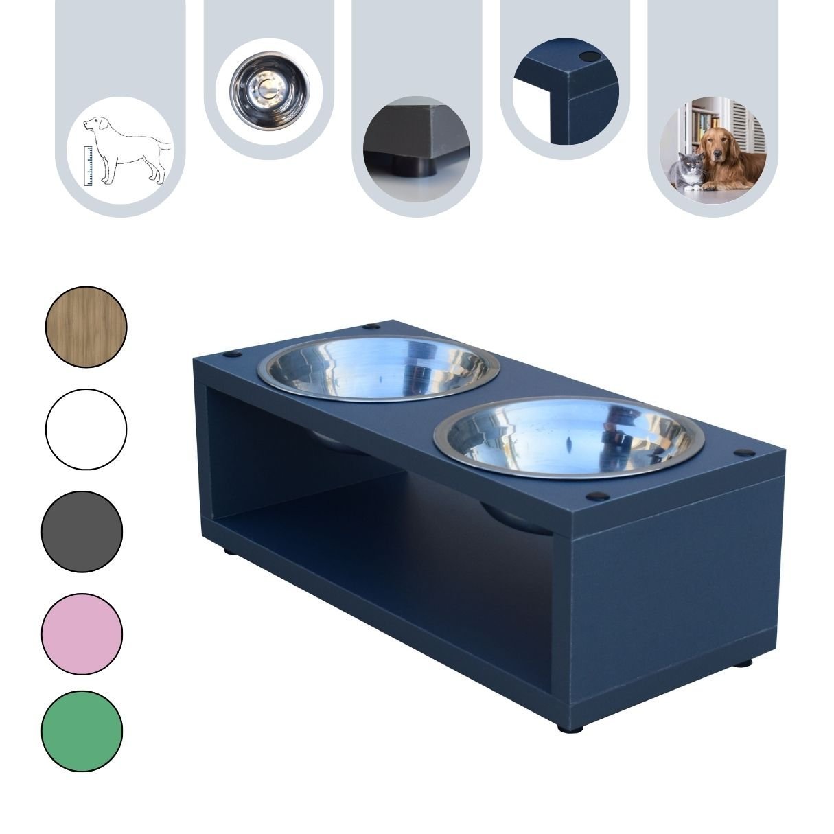 Comedouro Elevado Duplo Pet Gato Cachorro Mdf Luke - Inox - Space Gray - 5