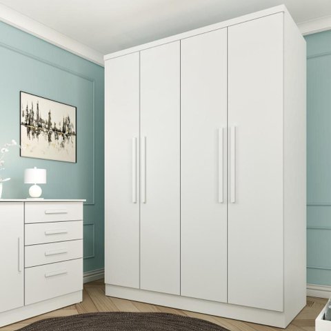 Guarda-Roupa Solteiro com 4 Portas e 2 Gavetas 133cm Multimóveis CR35480 Neve