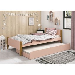 Cama Babá Solteiro com Auxiliar Simba Rosa Fosco com Madeira - MoveisAqui - 2