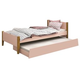 Cama Babá Solteiro com Auxiliar Simba Rosa Fosco com Madeira - MoveisAqui - 1