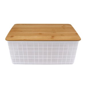 Caixa Organizadora com Tampa Bambu Branco 13cm - A\CASA Caixa Organizadora com Tampa Bambu Branco