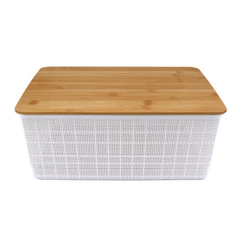 Caixa Organizadora com Tampa Bambu Branco 13cm - A\CASA Caixa Organizadora com Tampa Bambu Branco