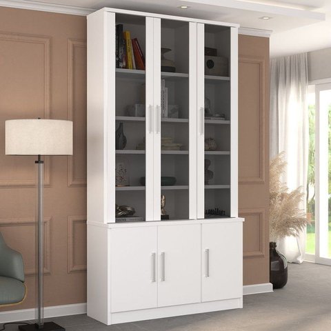Estante para Livros 6 Portas Moderno Branco