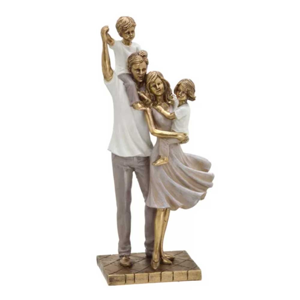 Escultura Família Decorativa em Resina Casal e Dois Filhos Mabruk