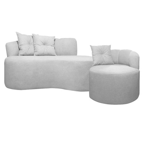 Sofá Orgânico 2 Lugares + 1 Poltrona Plaza Linho Bouclê Cinza Sofa Store