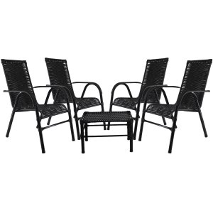 Conjunto 4 Cadeiras E Mesa de centro Bela, para área, edícula, fibra sintética - PANERO PRETO 01