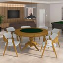 Ver imagem 1 de Conjunto Mesa de Jogos Bellagio e 6 Cadeiras Madeira Poker Base Estrela Linho Cinza/mel