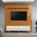 Ver imagem 1 de Painel com Rack Ripado e Prateleira Led Cascata Paris 75" Cor:nature/off