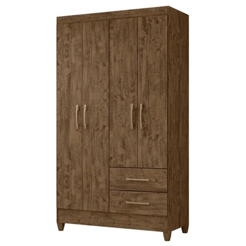 Guarda Roupa Solteiro Chile 4 Portas Castanho Wood - Moval