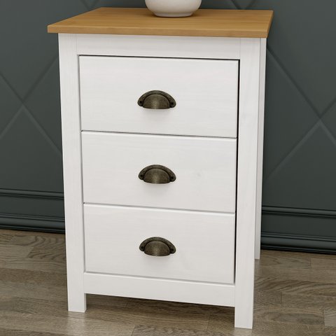 Mesa de Cabeceira com 3 Gavetas em Madeira - Branco/Carvalho