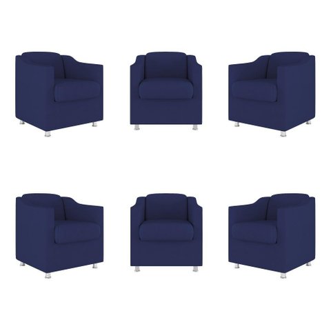 Kit 06 Poltronas Tilla Consultório Recepção Sala Suede Cor:azul Marinho