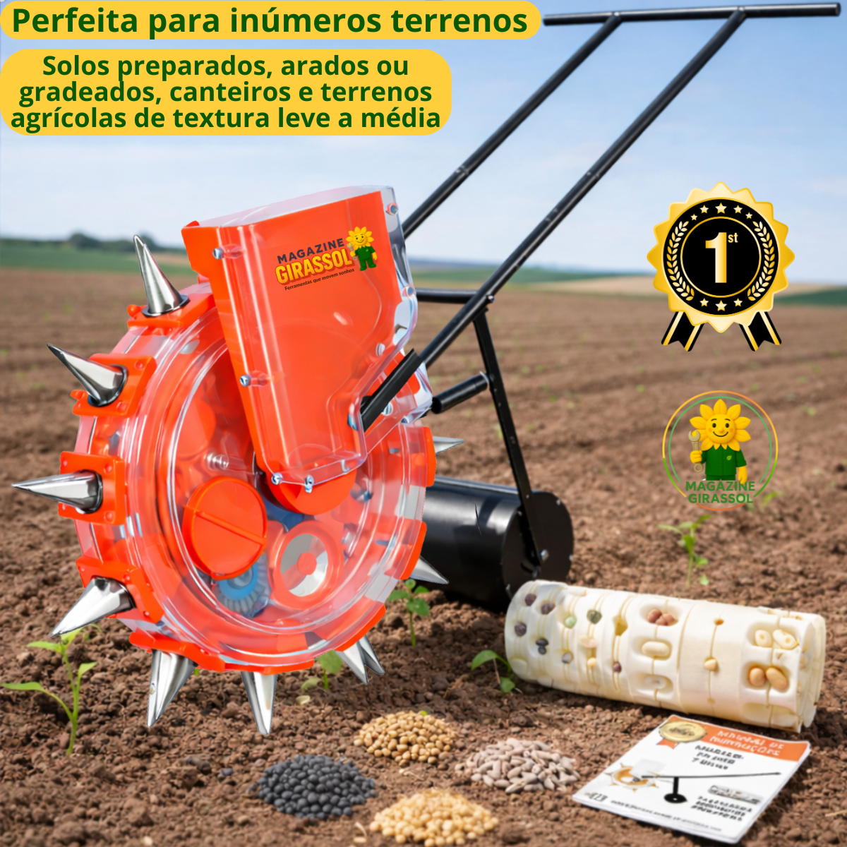Ver imagem 4 de Plantadeira Semeadeira 12 Bicos Semiautomática Regulável Sementes Grãos Empurrar Manual Fr-hsa