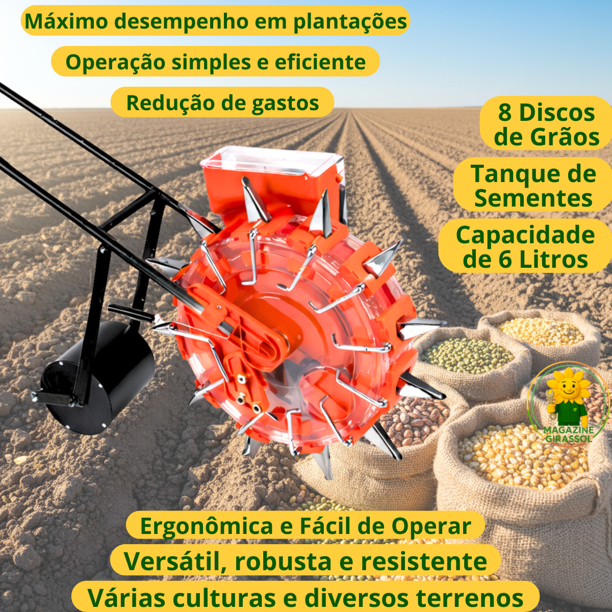 Ver imagem 3 de Plantadeira Semeadeira 12 Bicos Semiautomática Regulável Sementes Grãos Empurrar Manual Fr-hsa