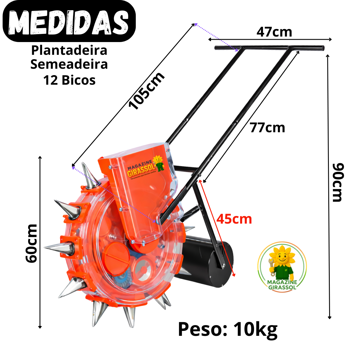 Ver imagem 6 de Plantadeira Semeadeira 12 Bicos Semiautomática Regulável Sementes Grãos Empurrar Manual Fr-hsa