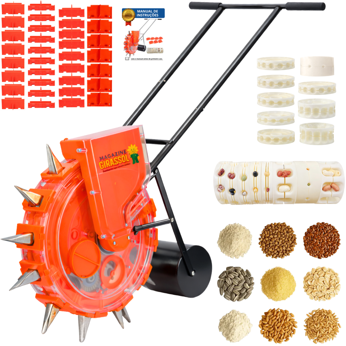 Ver imagem 1 de Plantadeira Semeadeira 12 Bicos Semiautomática Regulável Sementes Grãos Empurrar Manual Fr-hsa