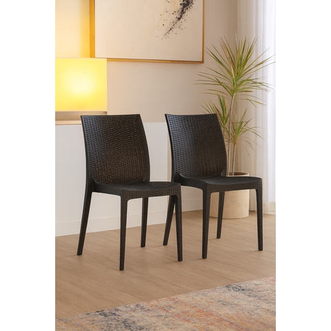 Kit 2 Cadeiras Rattan Preta em Pp para Restaurantes Sala de Jantar Cozinha Área Externa Ecomhome