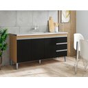 Ver imagem 2 de Balcão Gabinete para Pia 160cm 3 Portas Andréia Amendoa Preto sem Tampo - Ajl