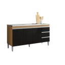 Ver imagem 1 de Balcão Gabinete para Pia 160cm 3 Portas Andréia Amendoa Preto sem Tampo - Ajl