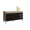 Balcão Gabinete para Pia 160cm 3 Portas Andréia Amendoa Preto sem Tampo - Ajl - 1