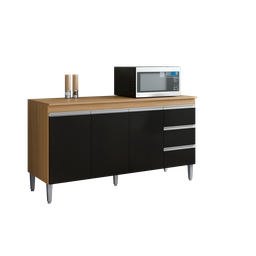 Balcão Gabinete para Pia 160cm 3 Portas Andréia Amendoa Preto sem Tampo - Ajl - 3