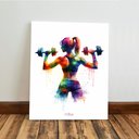 Ver imagem 4 de Kit 3 Quadro Decorativo Academia Mulher Colorido Musculação Moderno 28x20cm