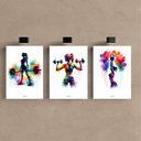 Ver imagem 2 de Kit 3 Quadro Decorativo Academia Mulher Colorido Musculação Moderno 28x20cm