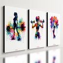 Ver imagem 1 de Kit 3 Quadro Decorativo Academia Mulher Colorido Musculação Moderno 28x20cm