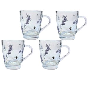 Jogo 4 Canecas Vidro Quadrada para Chá Cappuccino 300ml - Lavanda