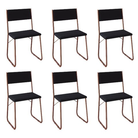 Kit 6 Cadeiras Angra Estofadas para Mesa Sala de Jantar Cozinha Conforto e Design - Cobre-Preto
