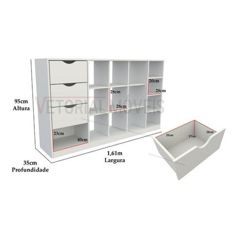 Balcão Atendimento Armário Colmeia Horizontal M6 100% Mdf VETORIAL MÓVEIS Branco