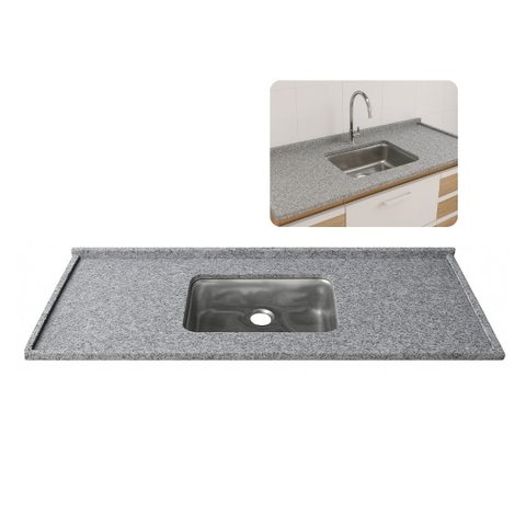 Pia de Cozinha Granito 200cm Cuba Inox Acabamento Duplo:Granito