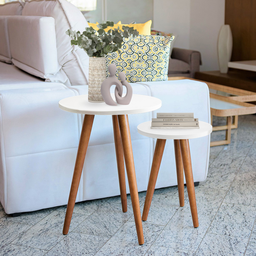 Conjunto de Mesinhas Canto e Apoio Pe Palito 35x40 35x50 Decorativa (branco) - 7