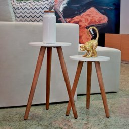 Conjunto de Mesinhas Canto e Apoio Pe Palito 35x40 35x50 Decorativa (branco) - 10